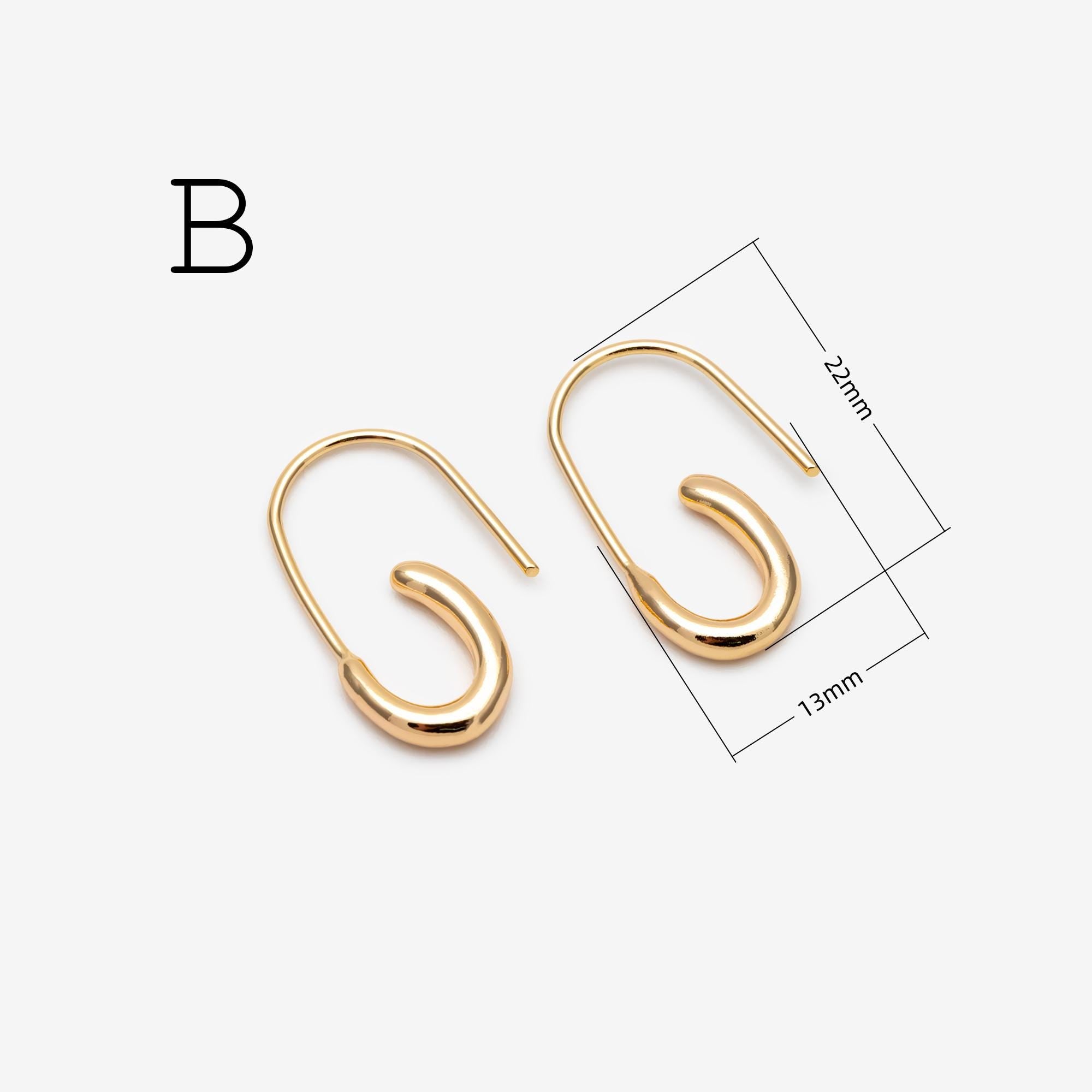 10pcs Gold/ Rhodium plated Brass Ear Hooks 38X13mm, Simple Earwires Earring Components (GB-3844)